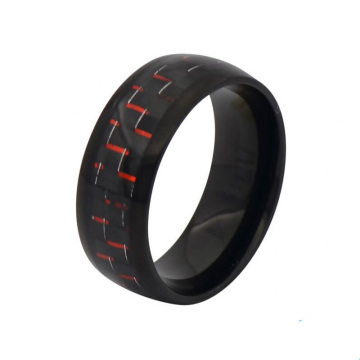 Casamento chapeado preto e vermelho de fibra de carbono inlay anel de titânio para homens